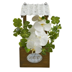 14” Phalaenopsis Orchid Artificial Plant in Tin Roof Planter - Ornate Home