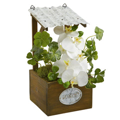 14” Phalaenopsis Orchid Artificial Plant in Tin Roof Planter - Ornate Home
