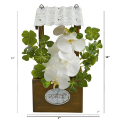 14” Phalaenopsis Orchid Artificial Plant in Tin Roof Planter - Ornate Home