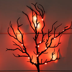 14" Pre-Lit Artificial Halloween Black Twig Branches with 45 Orange LED Lights and Integrated Ground Stake - Set of 3 - Ornate Home