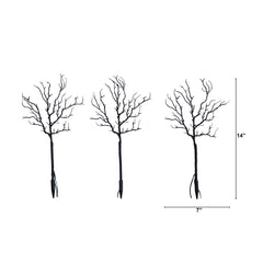 14" Pre-Lit Artificial Halloween Black Twig Branches with 45 Orange LED Lights and Integrated Ground Stake - Set of 3 - Ornate Home