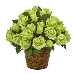 14” Rose Artificial Arrangement in Basket - Ornate Home