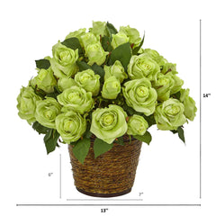 14” Rose Artificial Arrangement in Basket - Ornate Home