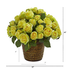 14” Rose Artificial Arrangement in Basket - Ornate Home