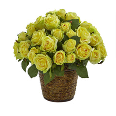 14” Rose Artificial Arrangement in Basket - Ornate Home