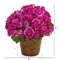 14” Rose Artificial Arrangement in Basket - Ornate Home