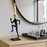 Sorroca Gold/Black Metal Running Man Taper Candle Holder
