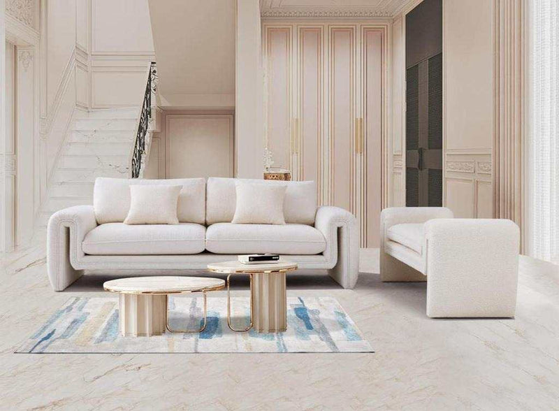 Ventura Ivory Boucle Uph. Designer Living Room Set - Ornate Home