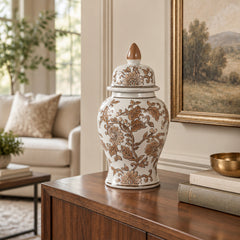 Rialto Brown/White Small Floral Chinoiserie Temple Jar