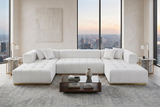 Montecito Ivory Velvet Double Chaise "U" Shape Sectional Sofa - Ornate Home