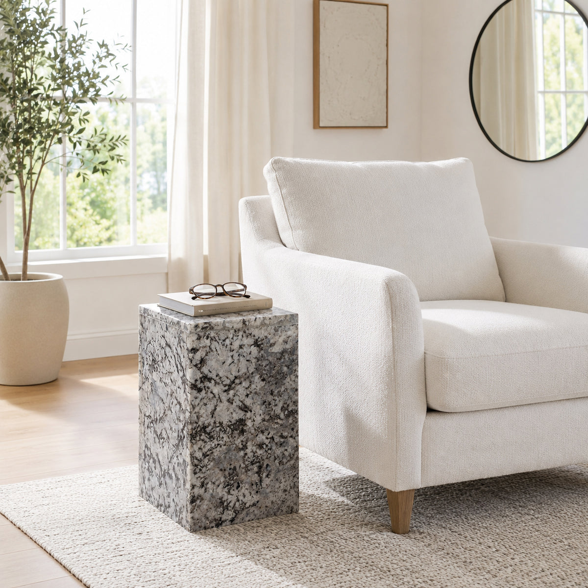 Sunol White/Black Marble Pedestal Accent Table