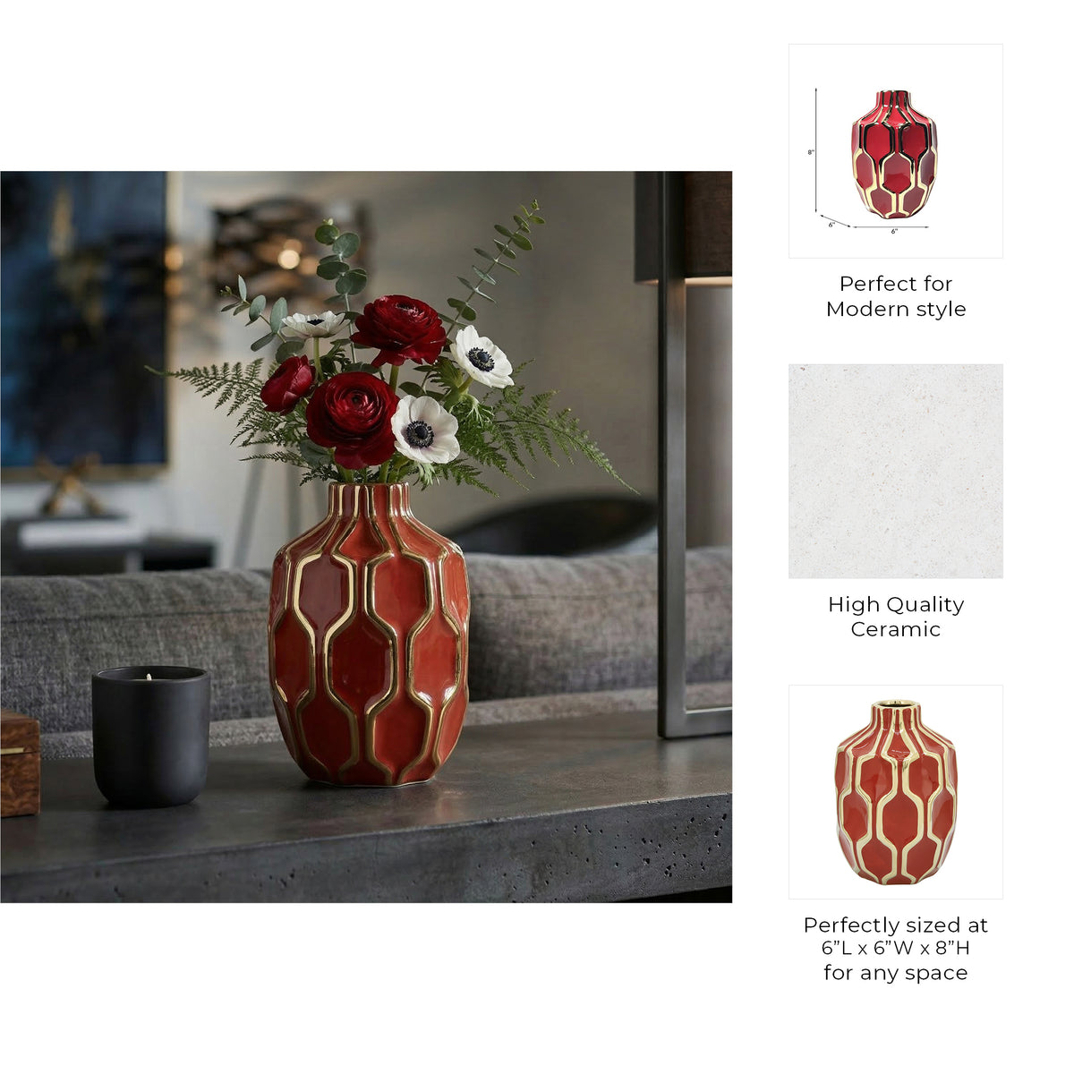 Mulford Red/Gold Ceramic Vase