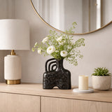 Rowen Black Ceramic Metallic Triple Handle Vase