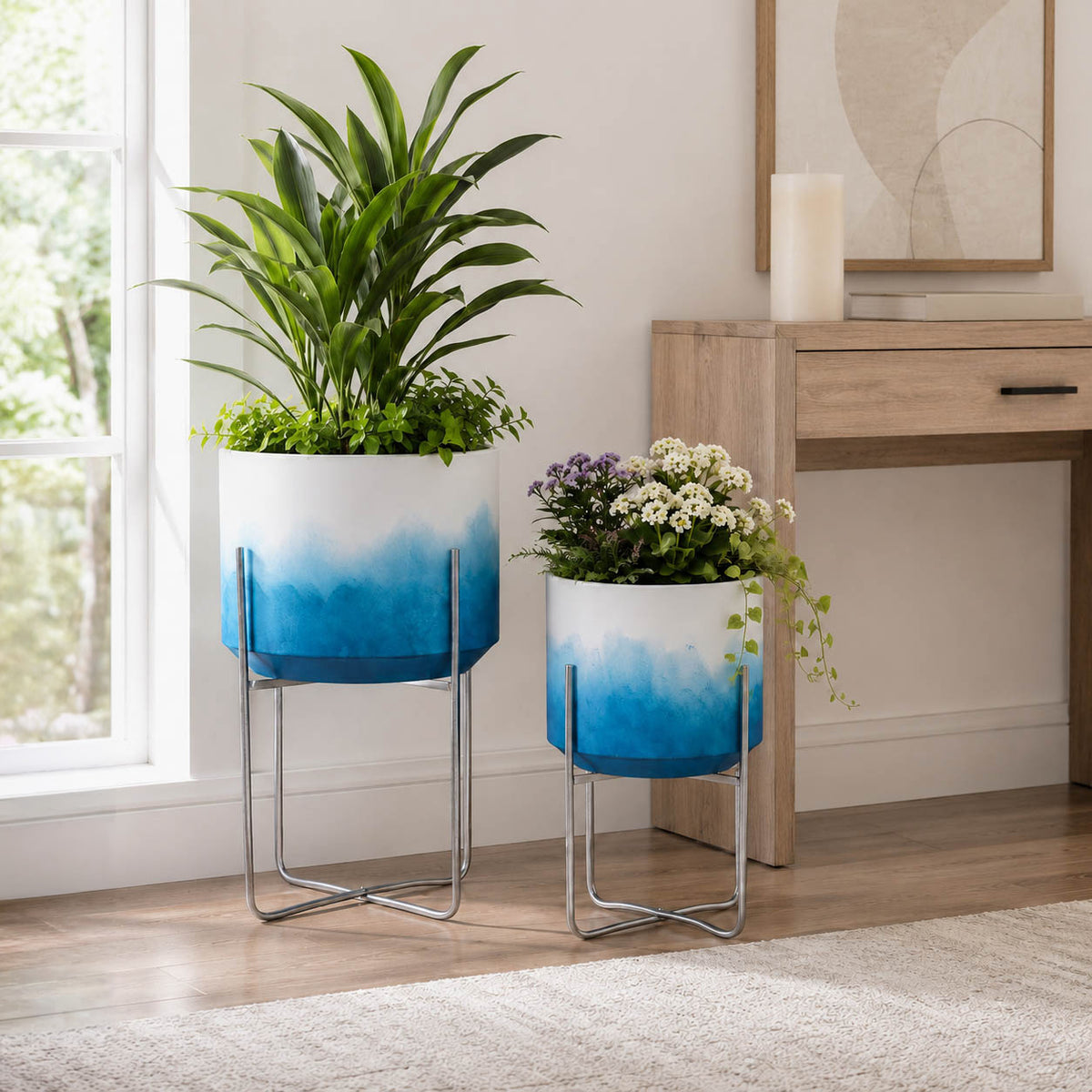 Nicoleham Blue/White/Black Planters (Set of 2)