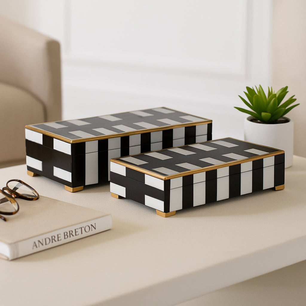 Skyerun Black/White/Gold Boxes (Set of 2)