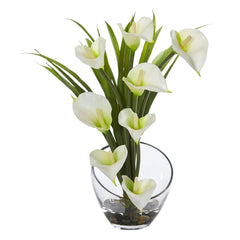 15.5” Calla Lily and Grass Artificial Arrangement in Vase - Ornate Home