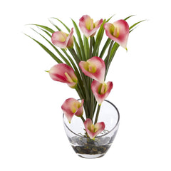 15.5” Calla Lily and Grass Artificial Arrangement in Vase - Ornate Home