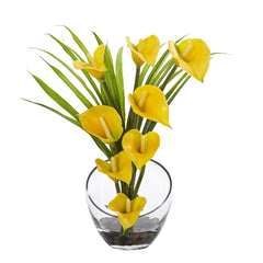 15.5” Calla Lily and Grass Artificial Arrangement in Vase - Ornate Home