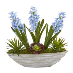 15” Hyacinth and Succulent Artificial Plant in Decorative Planter - Ornate Home