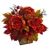 15” Peony and Sedum Artificial Arrangement
