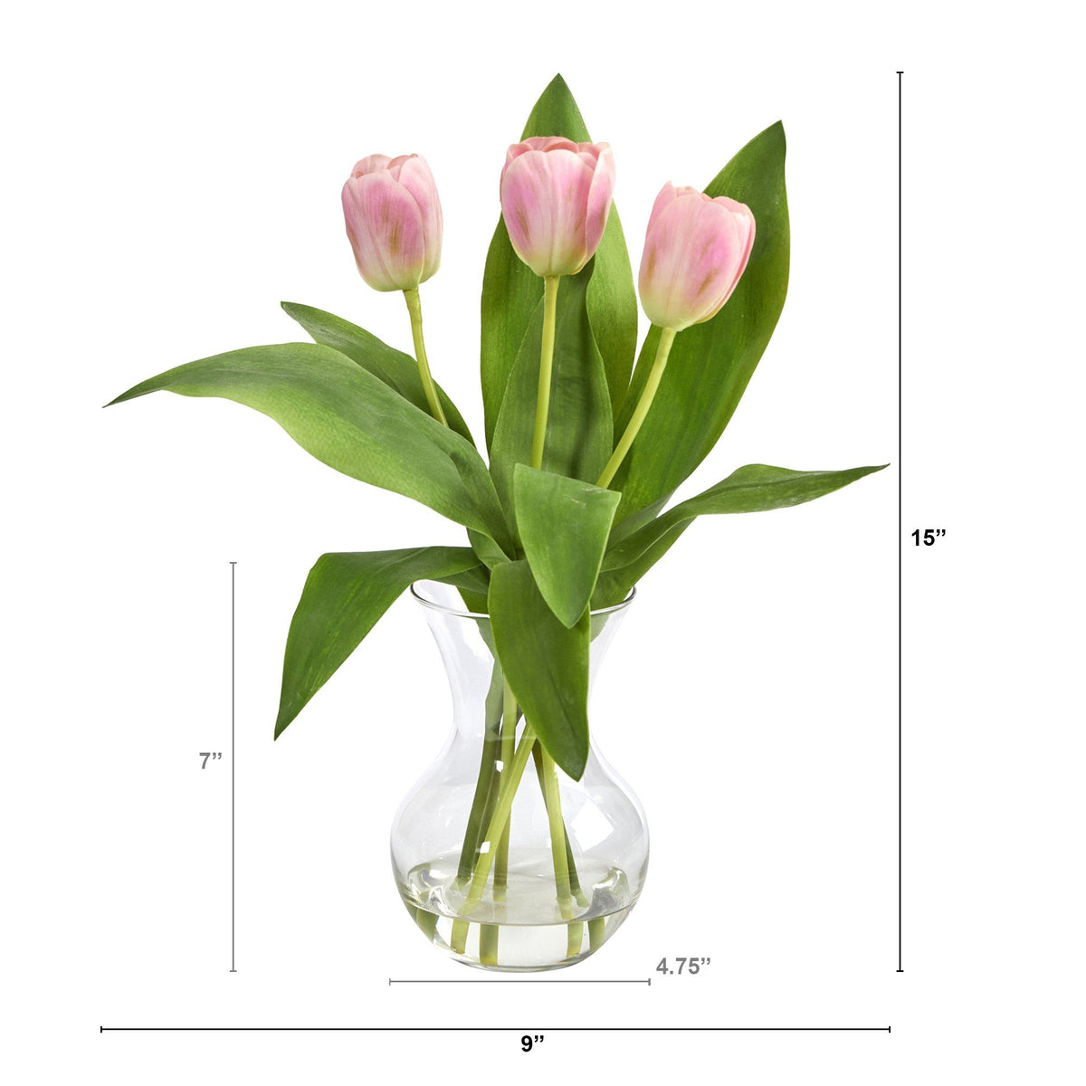 15” Tulip Artificial Arrangement in Glass Vase