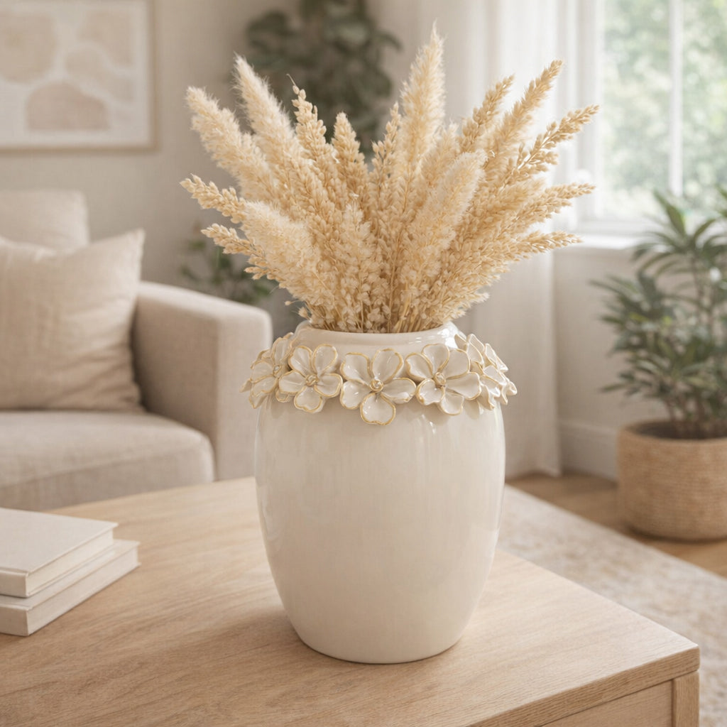 Hartley Ivory/Gold Floral Applique Vase