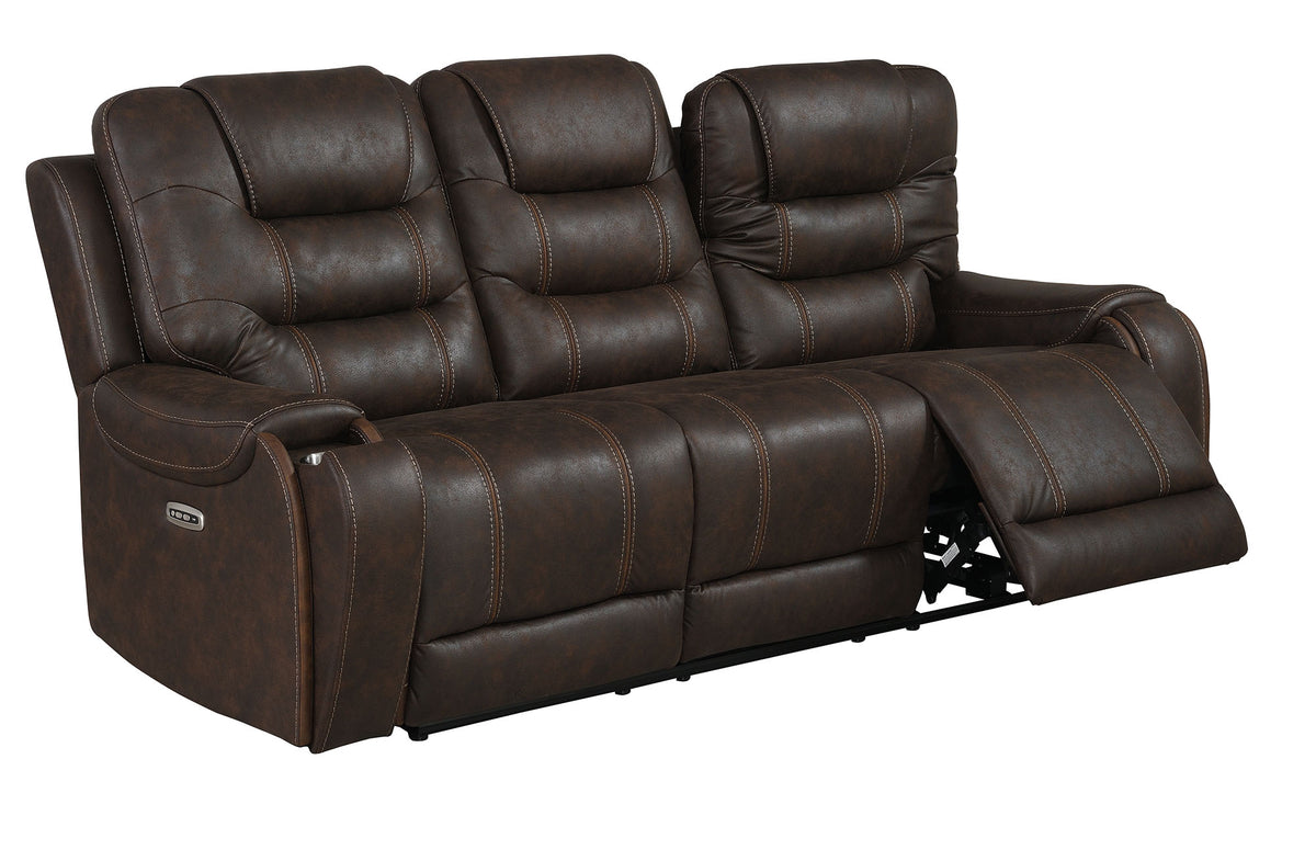 Cedar Brown Fabric Dual Power Reclining Sofa
