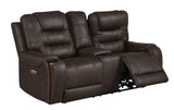 Cedar Brown Fabric Dual Power Reclining Loveseat with Console