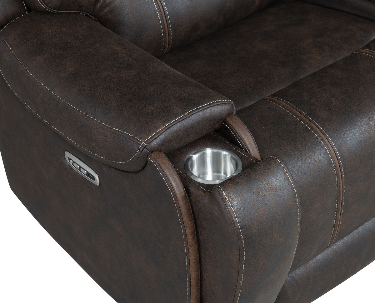 Cedar Brown Fabric Dual Power Reclining Sofa