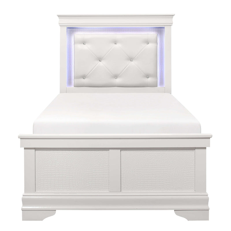 Lana White Twin Panel Bed w/ LED Light HB