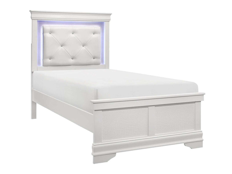 Lana White Twin Panel Bed w/ LED Light HB