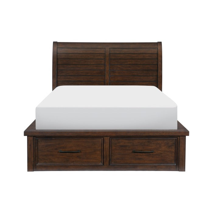 Logandale Brown Queen Platform Bed With Storage Footboard And Side Rails