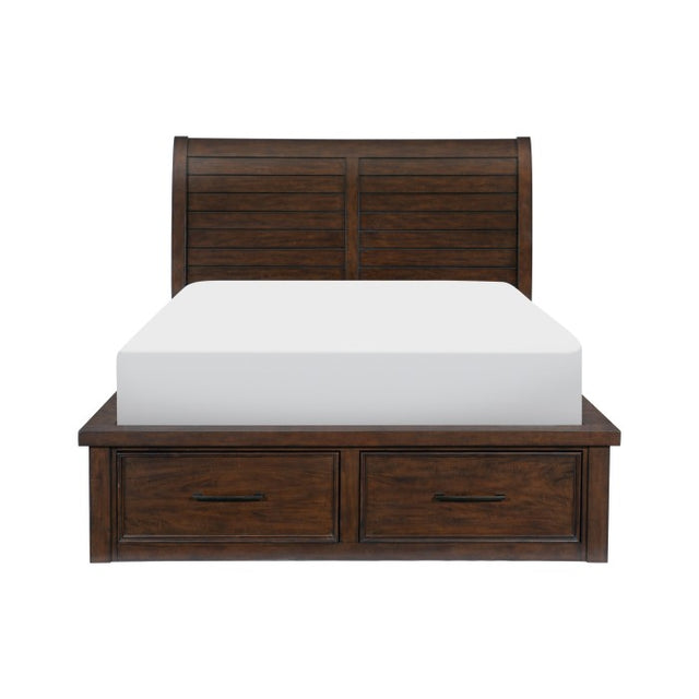 Logandale Brown Queen Platform Bed With Storage Footboard And Side Rails