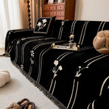 Chenille Jacquard Sofa Throw Cover with Tassel Soft Thick Couch Protector Blanket