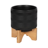 Cowell Black Ceramic Tribal Planter with Stand