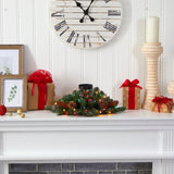 16” Flocked and Glittered Artificial Christmas Pine Candelabrum with 35 Multicolored Lights and Pine Cones
