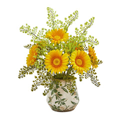 16” Gerber Daisy and Maiden Hair Arrangement in Vase - Ornate Home