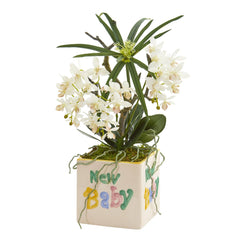 16” Orchid Phalaenopsis and Cyperus Artificial Arrangement in “New Baby” Vase - Ornate Home