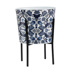 16” Oriental Blue and White Classic Round Metal Planter with Stand - Ornate Home
