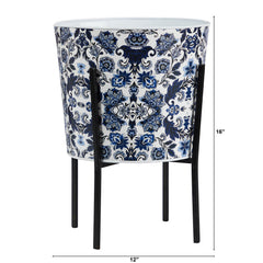 16” Oriental Blue and White Classic Round Metal Planter with Stand - Ornate Home