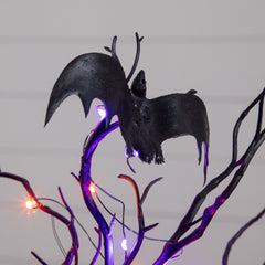 16” Pre-Lit Artificial Halloween Black Spooky Twig Tree with Bats and 20 Orange & Purple LED Lights - Ornate Home