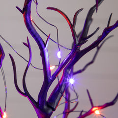 16” Pre-Lit Artificial Halloween Black Spooky Twig Tree with Bats and 20 Orange & Purple LED Lights - Ornate Home