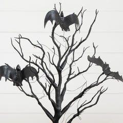 16” Pre-Lit Artificial Halloween Black Spooky Twig Tree with Bats and 20 Orange & Purple LED Lights - Ornate Home