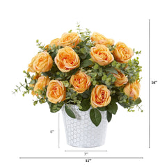 16” Rose and Eucalyptus Artificial Arrangement in Tin Vase - Ornate Home