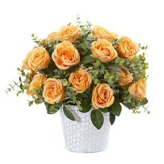 16” Rose and Eucalyptus Artificial Arrangement in Tin Vase - Ornate Home
