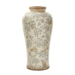 16” Tuscan Ceramic Floral Scroll Urn Vase - Ornate Home