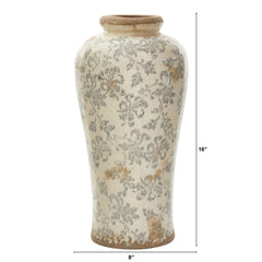 16” Tuscan Ceramic Floral Scroll Urn Vase - Ornate Home