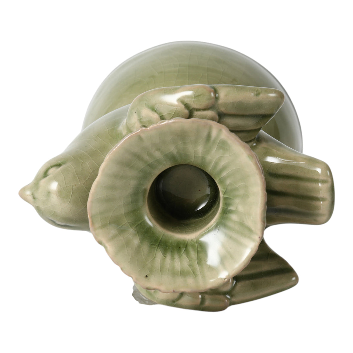 Bodega Green Crackle Bird Taper Holder