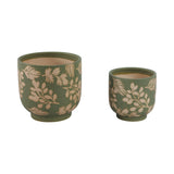 Branscomb Green/Tan Hand Painted Leaves Planters (Set of 2)