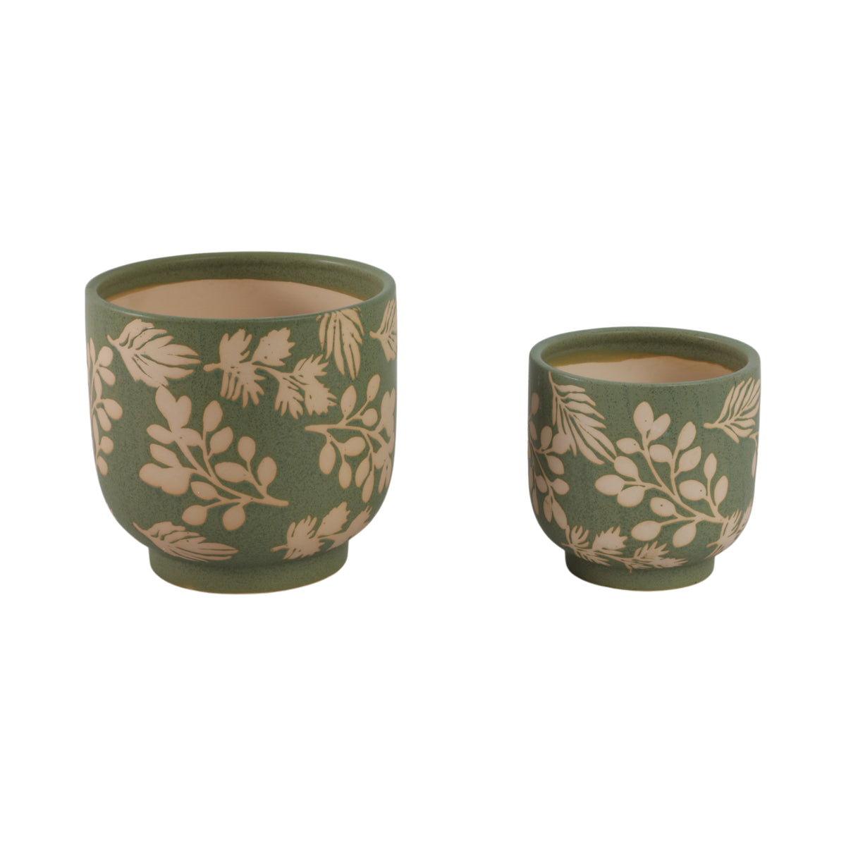 Branscomb Green/Tan Hand Painted Leaves Planters (Set of 2)